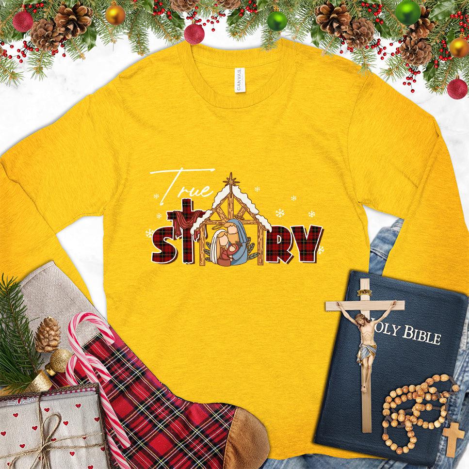 True Story Version 4 Colored Edition Long Sleeves Gold - Graphic long sleeve tee with captivating story-driven design, perfect for casual wear.