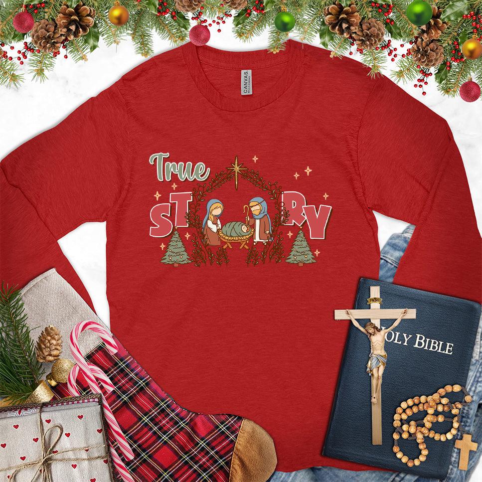 True Story Version 5 Colored Edition Long Sleeves Red - Long sleeve graphic tee with True Story design for casual wear