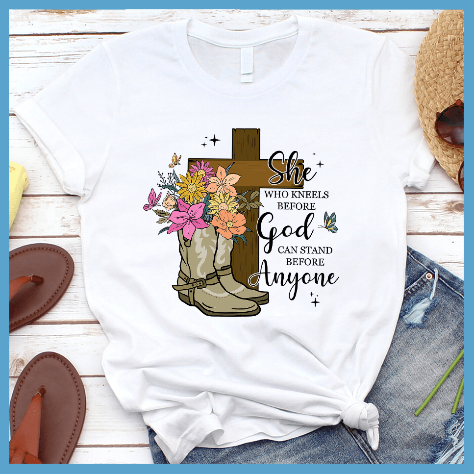 She Who Kneels Before God Can Stand Before Anyone T-Shirt Colored Edition - Brooke & Belle