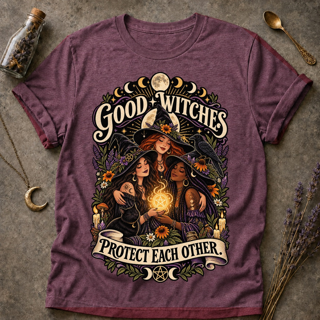 Good Witches T-shirt - Heather Maroon - Brooke & Belle
