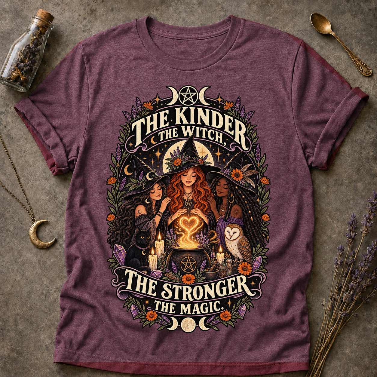 Kinder Witch T-shirt - Heather Maroon - Brooke & Belle
