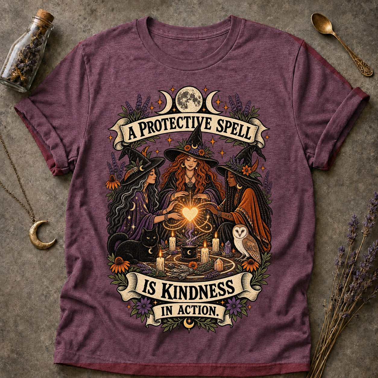 Protective Spell T-shirt - Heather Maroon - Brooke & Belle