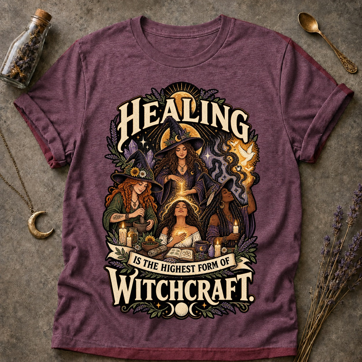 Healing Witchcraft T-shirt - Heather Maroon - Brooke & Belle
