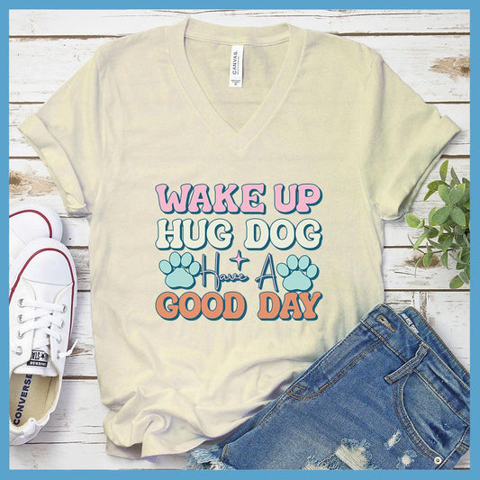 Wake Up Hug Dog Version 2 Colored Print V-Neck - Brooke & Belle