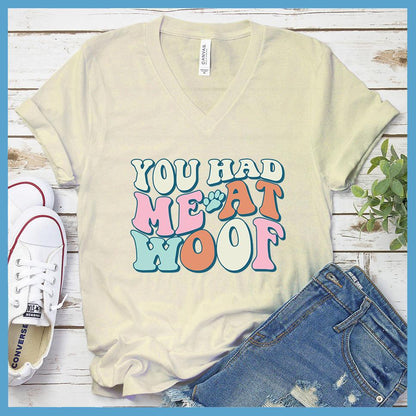 You Had Me At Woof Colored Print V-Neck - Brooke & Belle