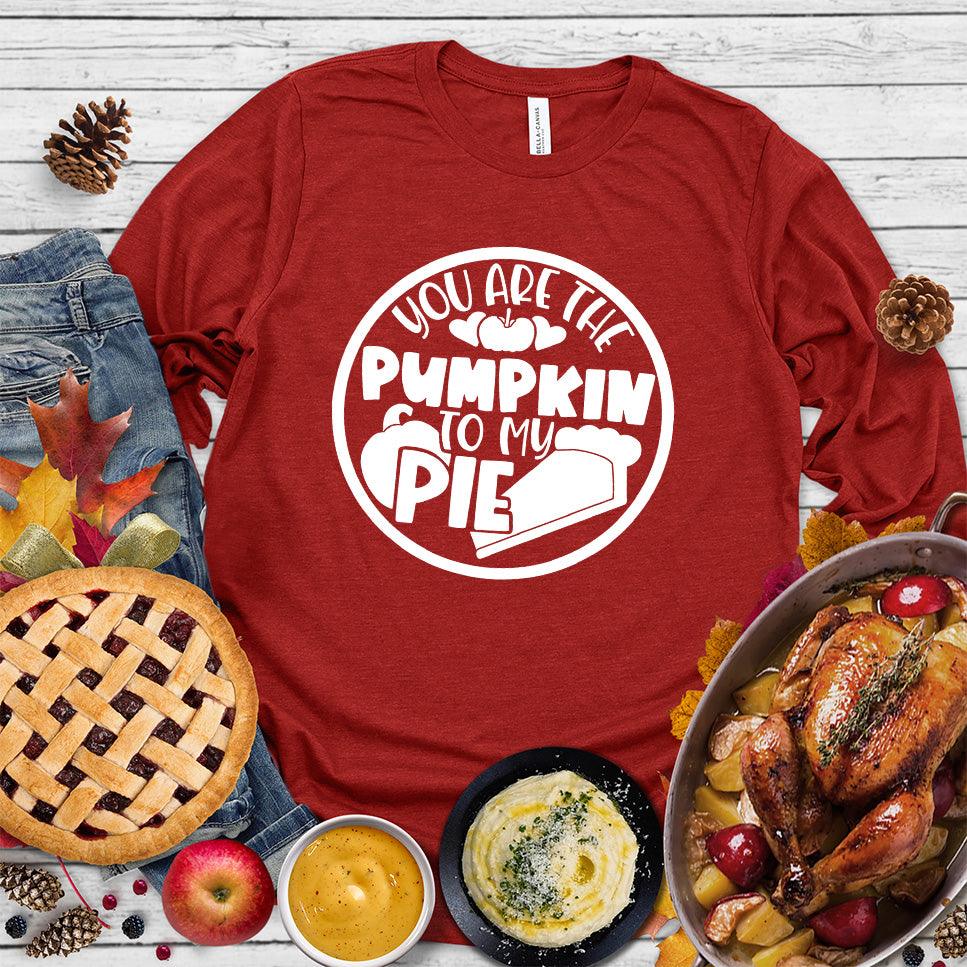 You Are The Pumpkin To My Pie Long Sleeves Red - Autumn-inspired long sleeve shirt with 'Pumpkin & Pie' whimsical design, perfect for fall fashion.