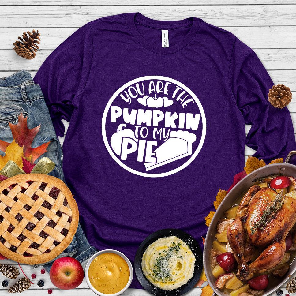 You Are The Pumpkin To My Pie Long Sleeves Team Purple - Autumn-inspired long sleeve shirt with 'Pumpkin & Pie' whimsical design, perfect for fall fashion.