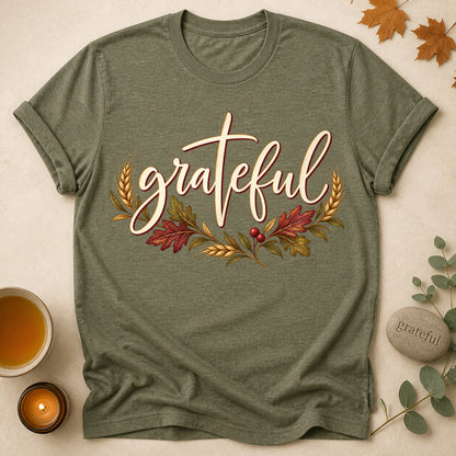 Grateful Fall T-shirt - Heather Military Green - Brooke & Belle