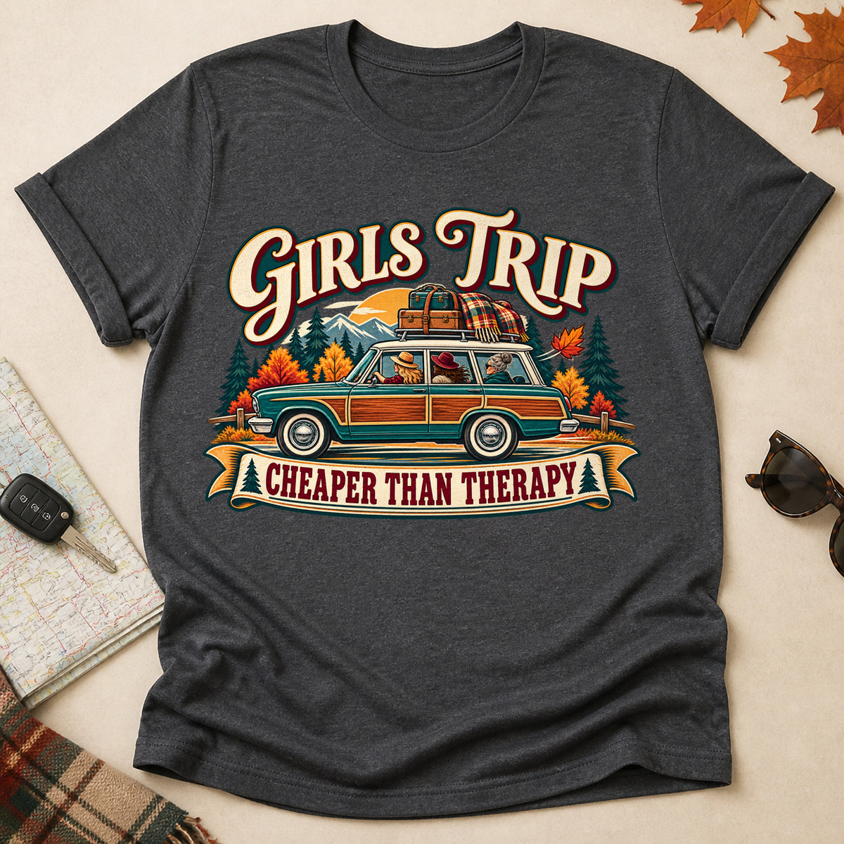 Girls Trip Cheaper Than Therapy Fall T-shirt - Dark Heather - Brooke & Belle