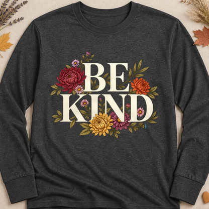 Be Kind Fall Colored Print Long Sleeves - Charcoal - Brooke & Belle
