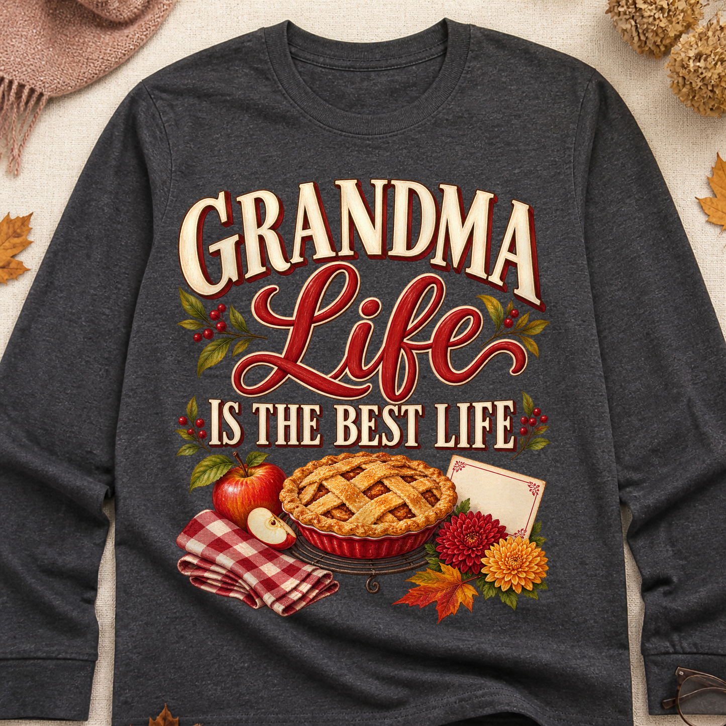 Grandma Life Is The Best Life Fall Colored Print Long Sleeves - Charcoal - Brooke & Belle