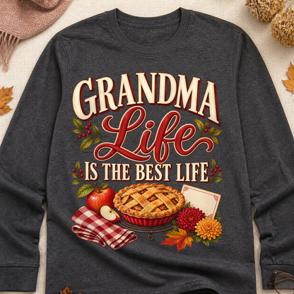 Grandma Life Is The Best Life Fall Colored Print Long Sleeves - Charcoal - Brooke & Belle