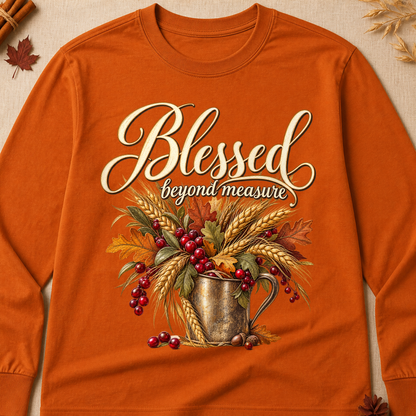 Blessed Beyond Measure Fall Colored Print Long Sleeves - Texas Orange - Brooke & Belle