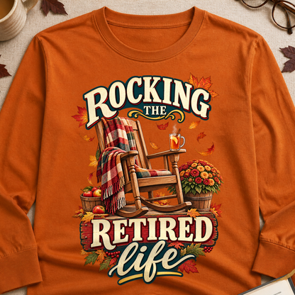 Rocking The Retired Life Fall Colored Print Long Sleeves - Texas Orange - Brooke & Belle