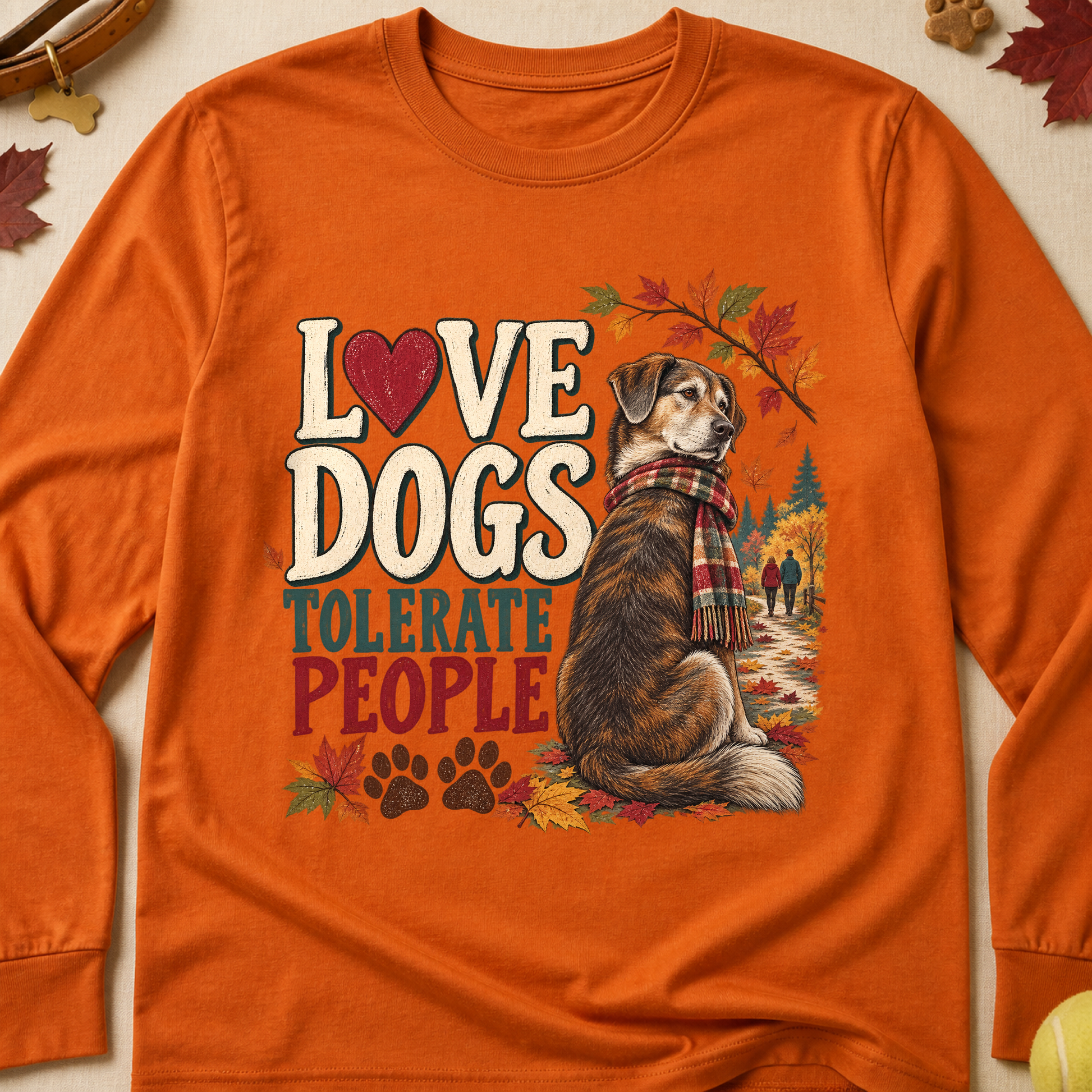 Love Dogs Tolerate People Fall Colored Print Long Sleeves - Texas Orange - Brooke & Belle