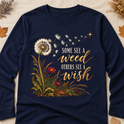 Some See A Weed Others See A Wish Fall Colored Print Long Sleeves - Navy - Brooke & Belle