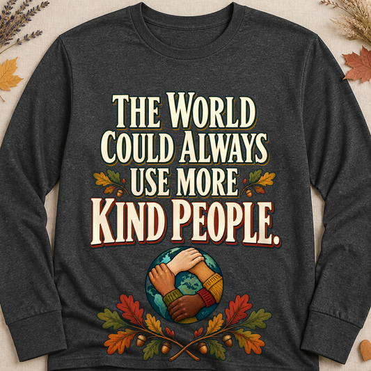 The World Could Always Use More Kind People Fall Colored Print Long Sleeves - Charcoal - Brooke & Belle