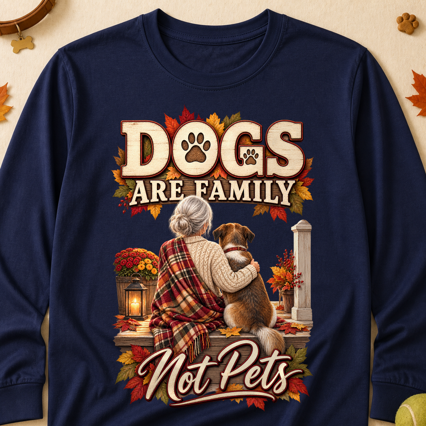 Dogs Are Family Not Pets Fall Colored Print Long Sleeves - Navy - Brooke & Belle