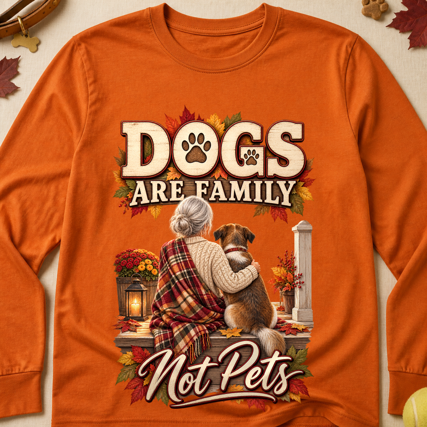 Dogs Are Family Not Pets Fall Colored Print Long Sleeves - Texas Orange - Brooke & Belle