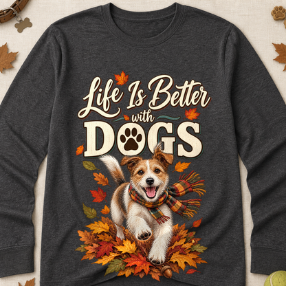 Life Is Better With Dogs Fall Colored Print Long Sleeves - Charcoal - Brooke & Belle