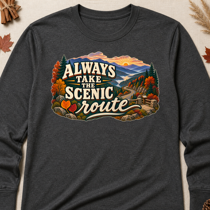 Always Take The Scenic Route Fall Colored Print Long Sleeves - Charcoal - Brooke & Belle