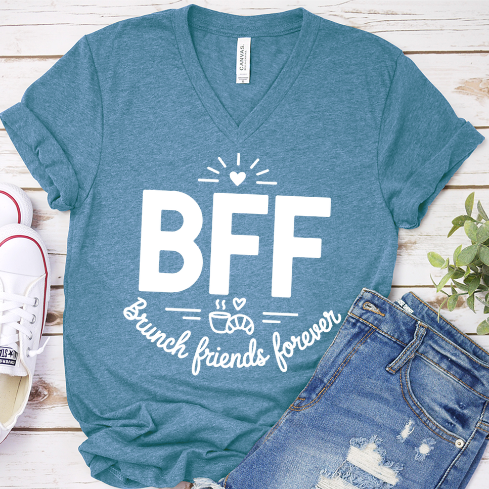 BFF Brunching, Fun, Forever V-Neck - Heather Deep Teal - Brooke & Belle