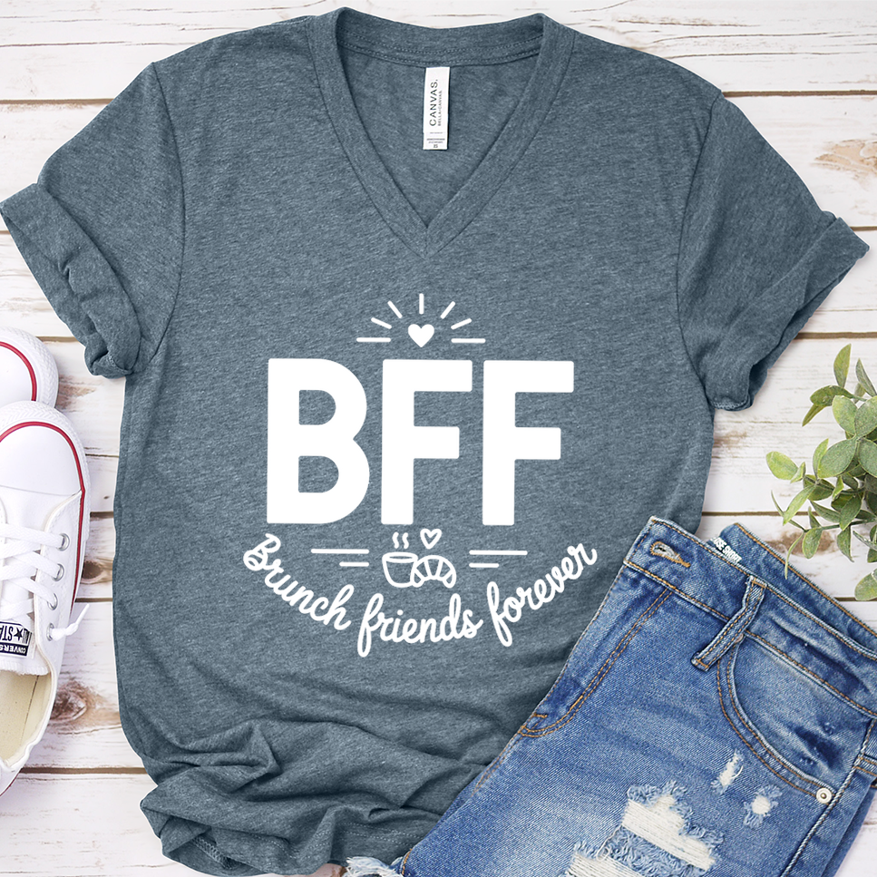BFF Brunching, Fun, Forever V-Neck - Heather Slate - Brooke & Belle