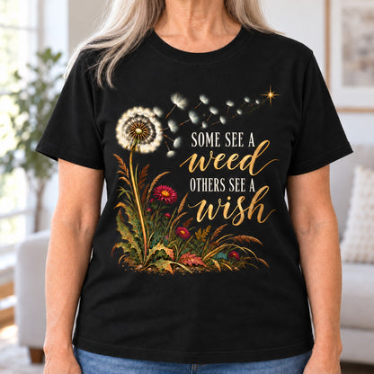 Some See A Weed T-shirt in Black, close-up of the print, worn by Nancy. Nancy is 5′7″ and wears her usual size M. [bb c=black r=close]