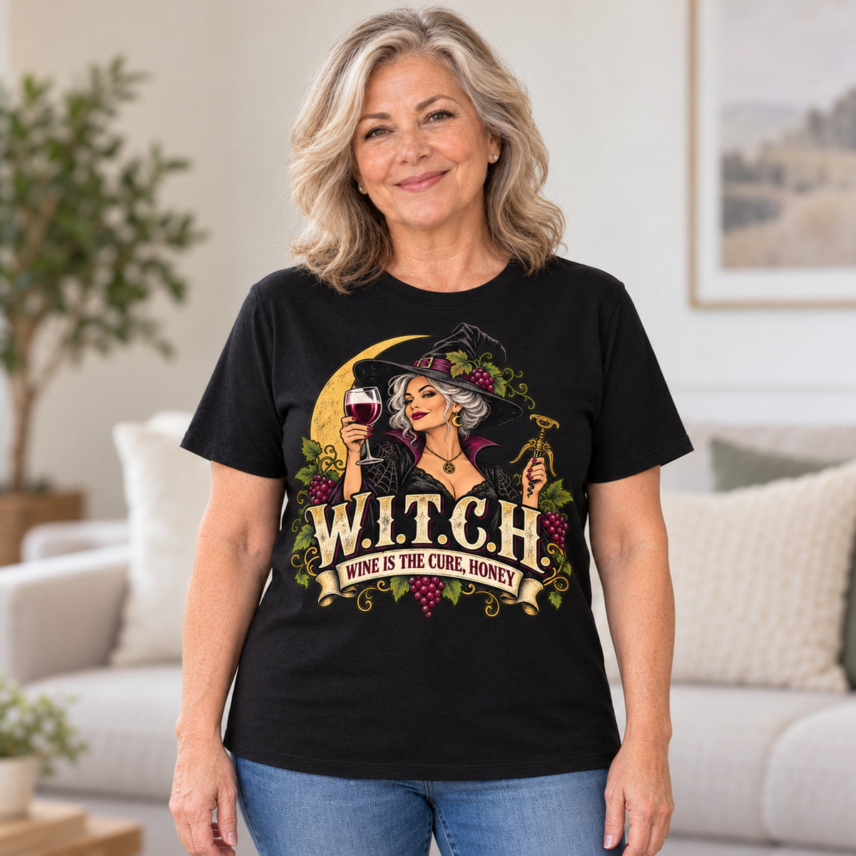W.I.T.C.H. T-shirt in Black, worn by Diane. Diane is 5′5″ and wears her usual size L. [bb c=black r=hero]