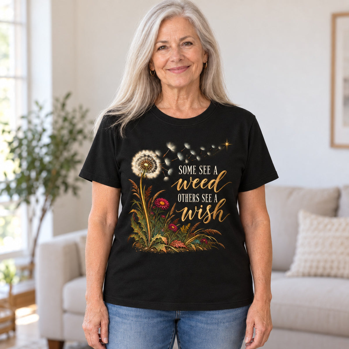 Some See A Weed T-shirt in Black, worn by Nancy. Nancy is 5′7″ and wears her usual size M. [bb c=black r=hero]