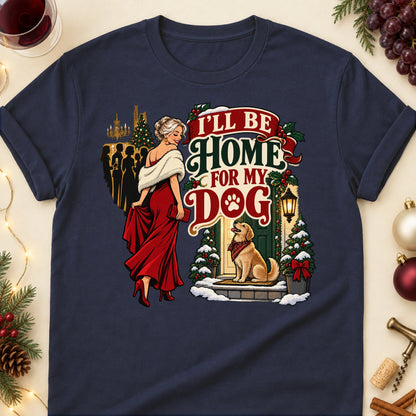 I'll Be Home For My Dog Christmas Dog Mom T-Shirt in Navy
