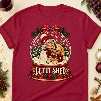 Let It Shed Christmas Dog Mom T-Shirt in Cardinal Red