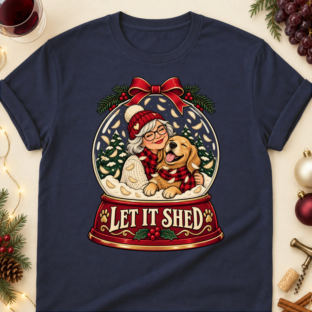 Let It Shed Christmas Dog Mom T-Shirt in Navy