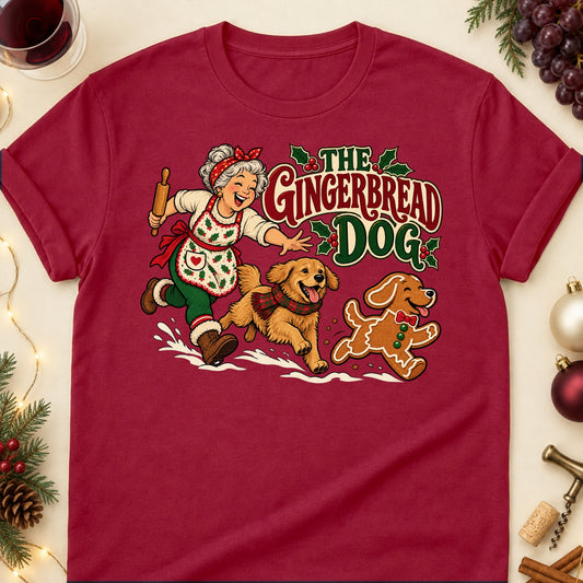 The Gingerbread Dog Christmas Dog Mom T-Shirt in Cardinal Red