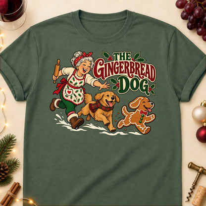 The Gingerbread Dog Christmas Dog Mom T-Shirt in Military Green