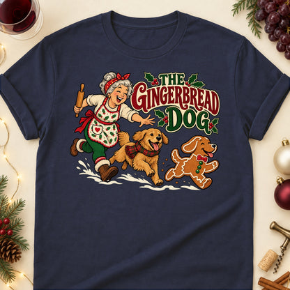 The Gingerbread Dog Christmas Dog Mom T-Shirt in Navy