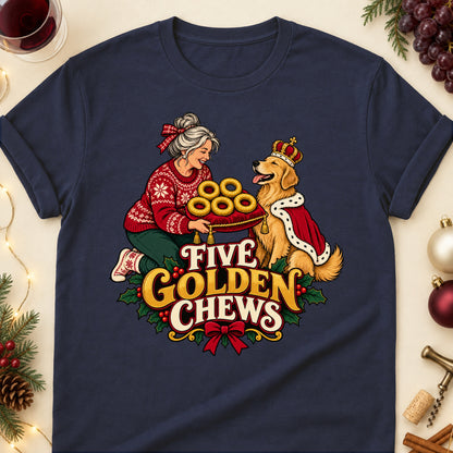 Five Golden Chews Christmas Dog Mom T-Shirt in Navy