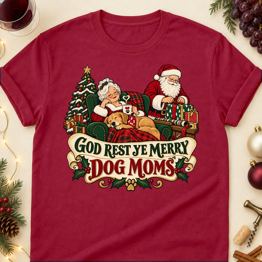 God Rest Ye Merry Dog Moms Christmas Dog Mom T-Shirt in Cardinal Red