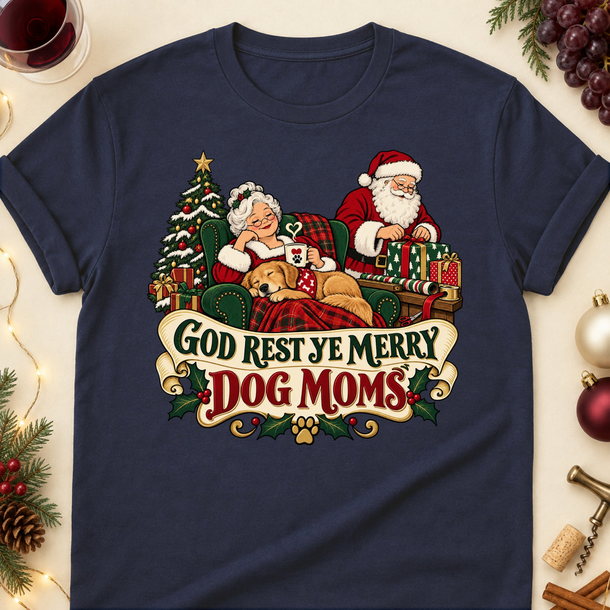 God Rest Ye Merry Dog Moms Christmas Dog Mom T-Shirt in Navy