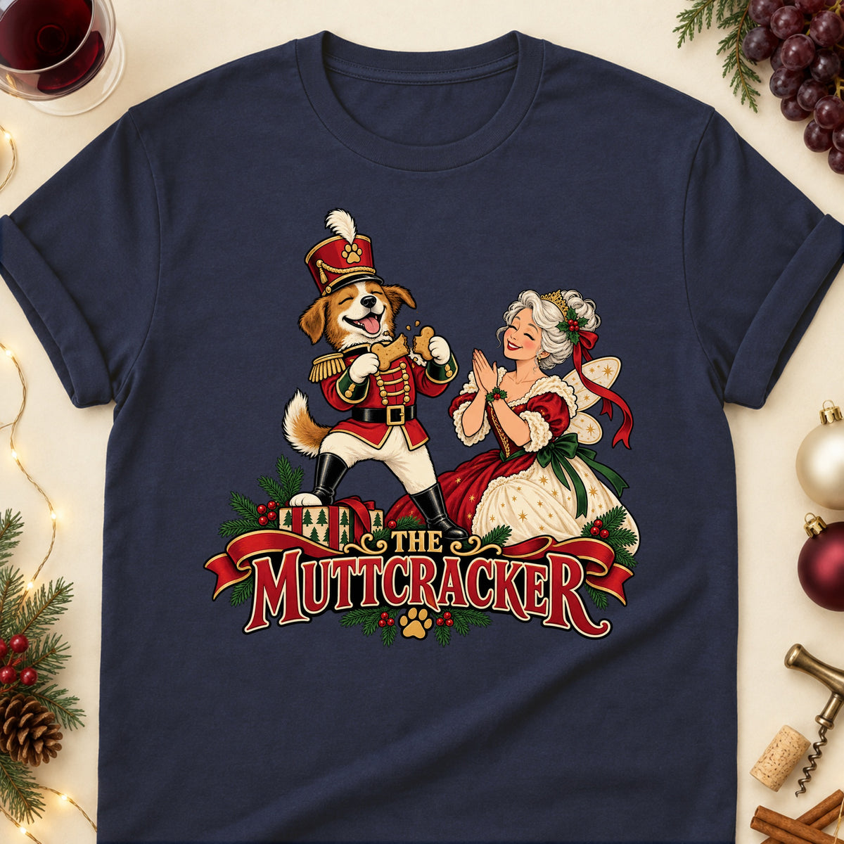 The Muttcracker Christmas Dog Mom T-Shirt in Navy