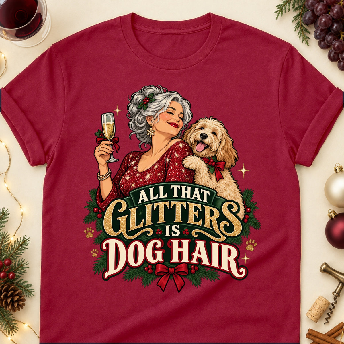 All That Glitters Is Dog Hair Christmas Dog Mom T-Shirt in Cardinal Red