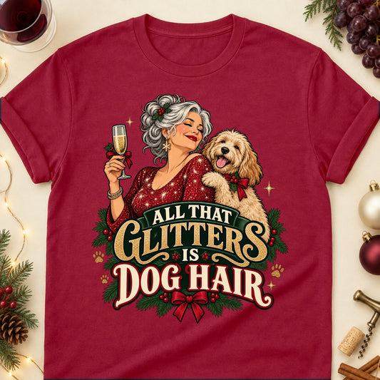 All That Glitters Is Dog Hair Christmas Dog Mom T-Shirt in Cardinal Red