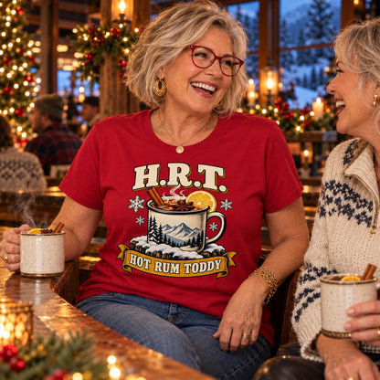 H.R.T. Hot Rum Toddy T-shirt in Cardinal Red, worn by Sheila. Sheila is 5′5″ and wears her usual size 2XL. [bb c=cardinal-red r=body2]