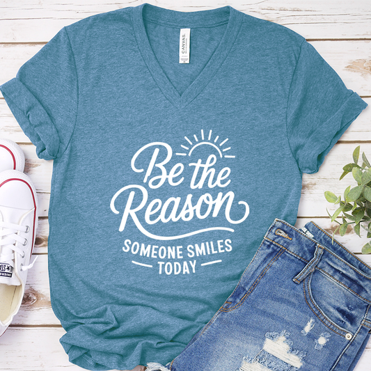 Be The Reason Someone Smiles Today V-Neck - Heather Deep Teal - Brooke & Belle