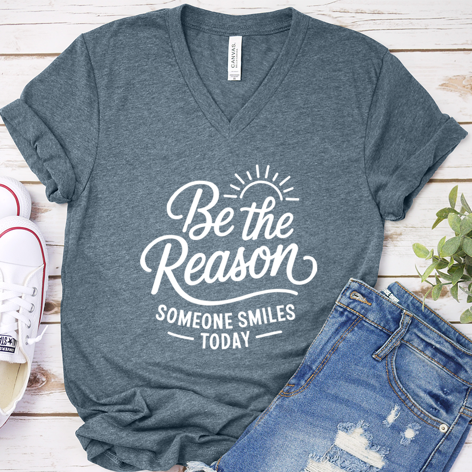 Be The Reason Someone Smiles Today V-Neck - Heather Slate - Brooke & Belle