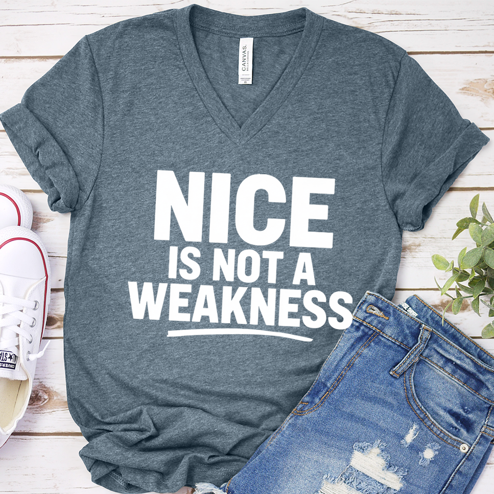 Nice Is Not A Weakness V-Neck - Heather Slate - Brooke & Belle