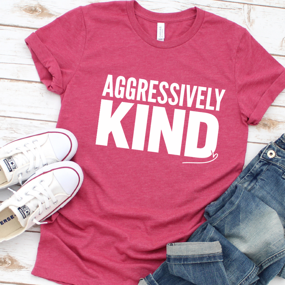 Aggressively Kind T-Shirt - Heather Raspberry - Brooke & Belle