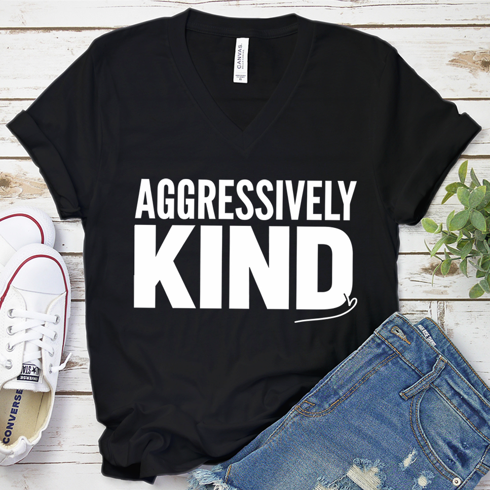 Aggressively Kind V-Neck - Black - Brooke & Belle