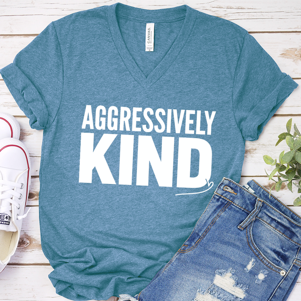 Aggressively Kind V-Neck - Heather Deep Teal - Brooke & Belle