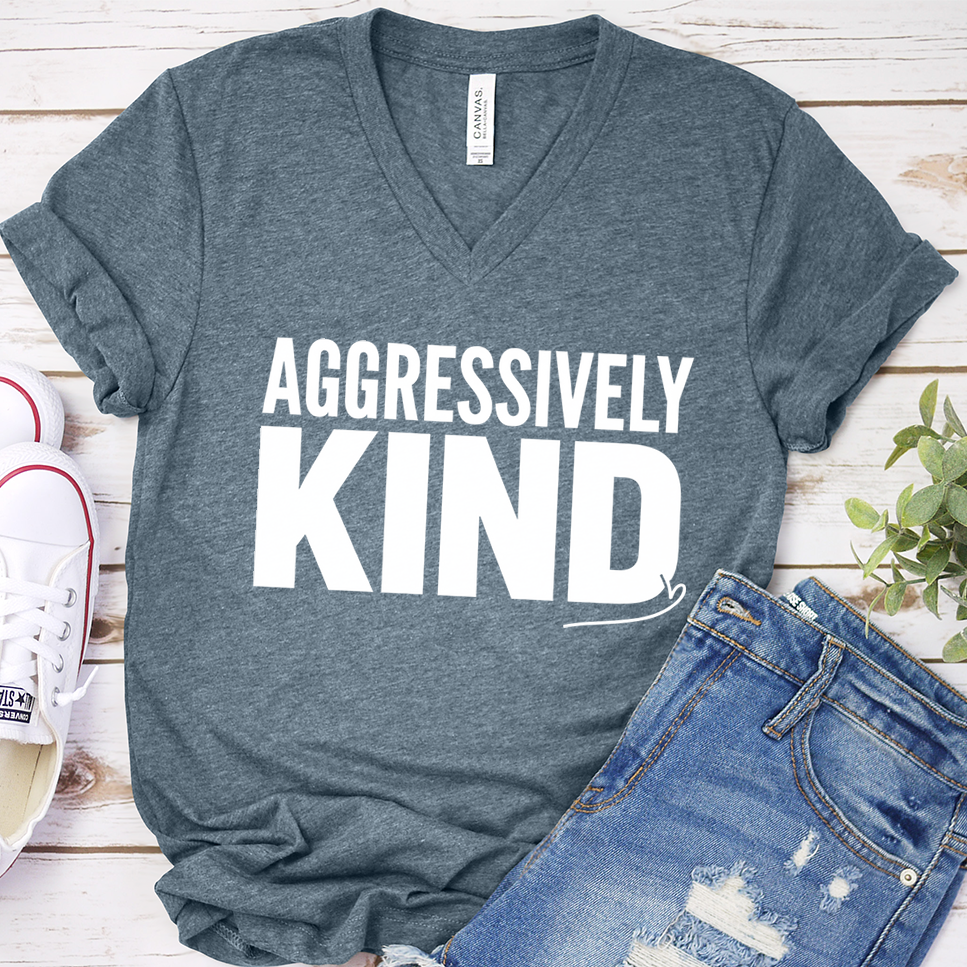 Aggressively Kind V-Neck - Heather Slate - Brooke & Belle